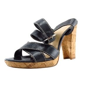 Franco Sarto Ankle Strap Black‎ Leather Women Shoes Size 7 Medium